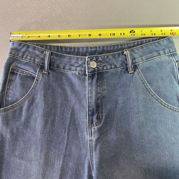DAZY Jeans Wide Leg Baggy Fit High Rise Cuffed Denim Medium Wash Womens XL Blue - Picture 6 of 12